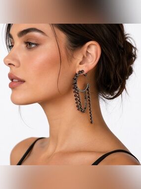 Simply Vera Vera Wang Silver Tone Rhinestone Fringe Hoop Earrings